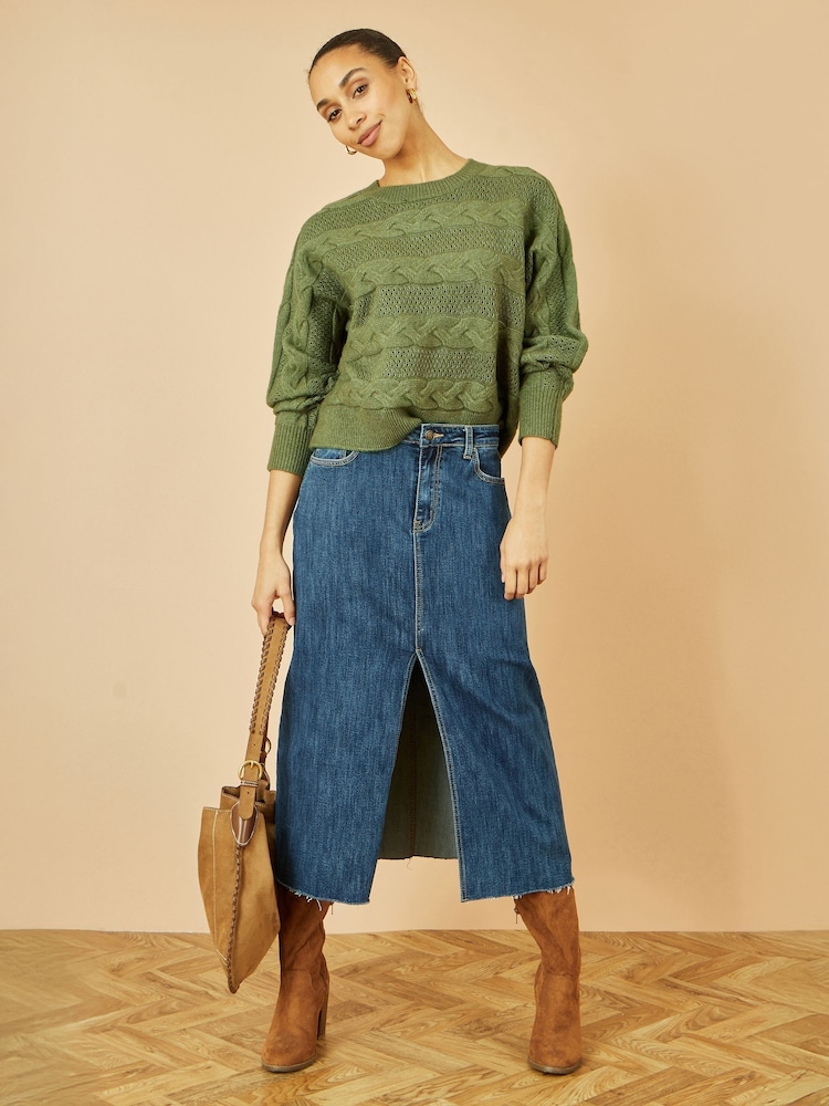 Yumi Green Cable Knit Relaxed Fit Jumper - Image 2 of 5