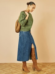Yumi Green Cable Knit Relaxed Fit Jumper - Image 4 of 5