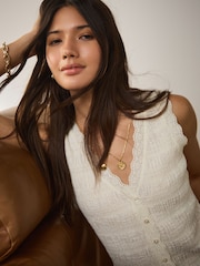 Ecru Sleeveless V-Neck Textured Waistcoat - Image 1 of 6