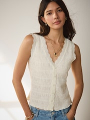 Ecru Sleeveless V-Neck Textured Waistcoat - Image 2 of 6
