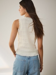 Ecru Sleeveless V-Neck Textured Waistcoat - Image 3 of 6