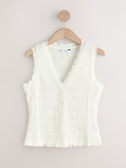 Ecru Sleeveless V-Neck Textured Waistcoat - Image 4 of 6