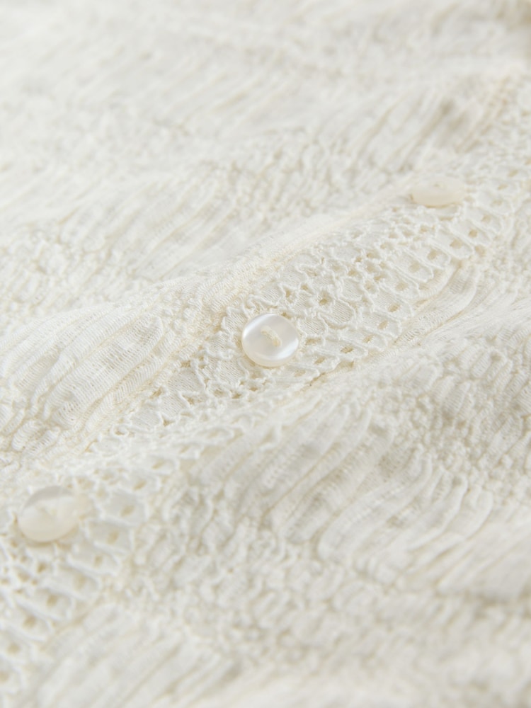 Ecru Sleeveless V-Neck Textured Waistcoat - Image 6 of 6 Ecru Sleeveless V-Neck Textured Waistcoat - Image 6 of 6