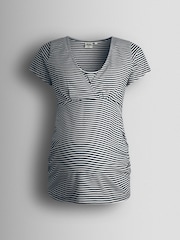 JoJo Maman Bébé Navy Ecru Stripe 2-Pack Maternity & Nursing T-Shirts - Image 10 of 11