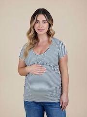 JoJo Maman Bébé Navy Ecru Stripe 2-Pack Maternity & Nursing T-Shirts - Image 2 of 11