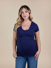 JoJo Maman Bébé Navy Ecru Stripe 2-Pack Maternity & Nursing T-Shirts - Image 5 of 11