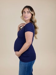 JoJo Maman Bébé Navy Ecru Stripe 2-Pack Maternity & Nursing T-Shirts - Image 6 of 11