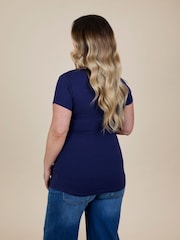 JoJo Maman Bébé Navy Ecru Stripe 2-Pack Maternity & Nursing T-Shirts - Image 7 of 11