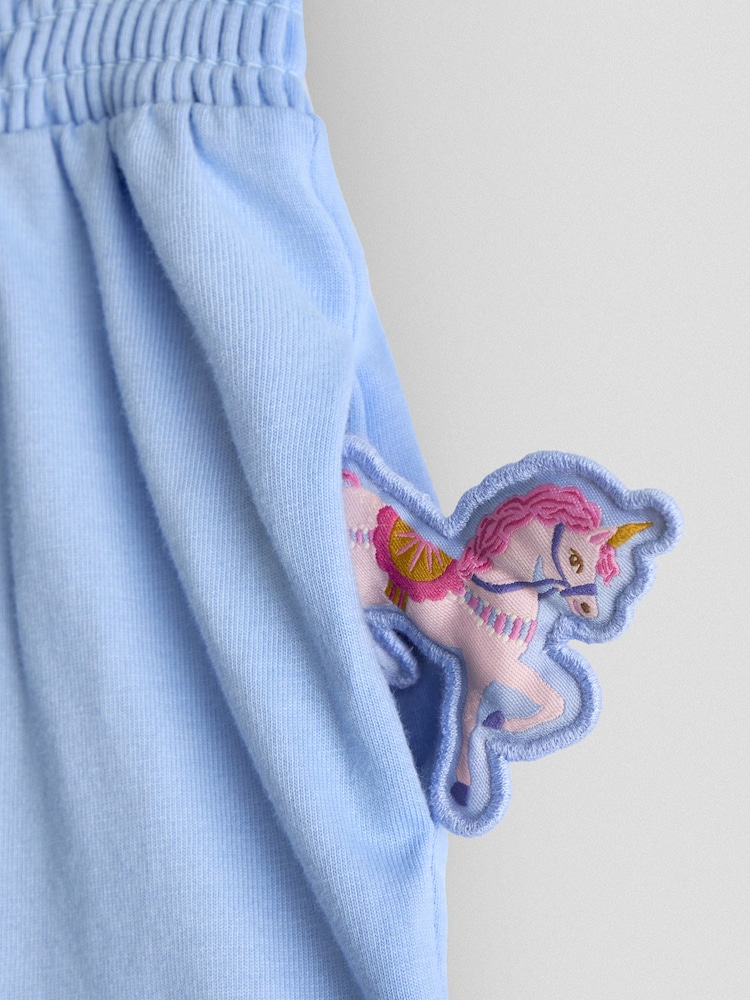 JoJo Maman Bébé Light Blue Unicorn Frill Sleeve Top & Short Set - Image 7 of 7