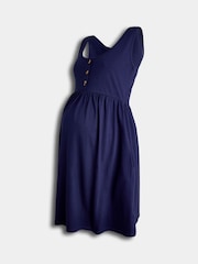 JoJo Maman Bébé Blue Horn Button Maternity Vest Midi Dress - Image 1 of 4