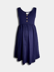 JoJo Maman Bébé Blue Horn Button Maternity Vest Midi Dress - Image 2 of 4
