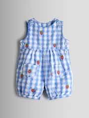JoJo Maman Bébé Embroidered Seersucker Gingham Dungaree - Imaginea 1 din 3