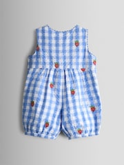 JoJo Maman Bébé Embroidered Seersucker Gingham Dungaree - Imaginea 2 din 3