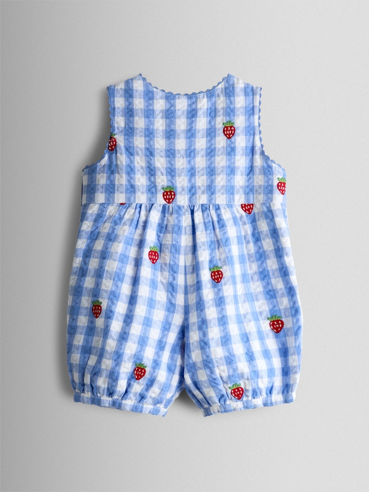JoJo Maman Bébé Embroidered Seersucker Gingham Dungaree - Imaginea 2 din 3