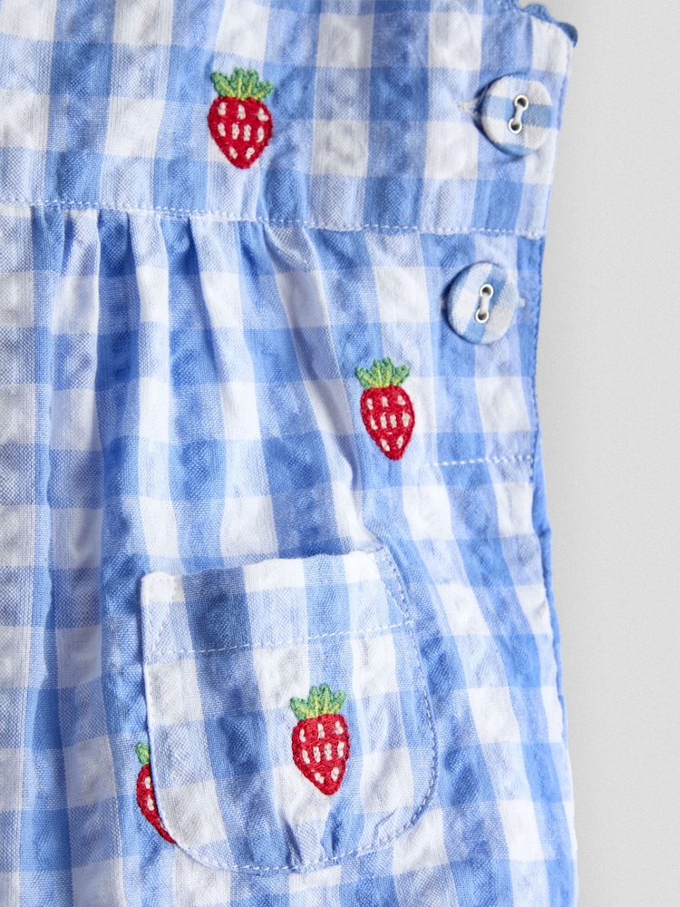 JoJo Maman Bébé Embroidered Seersucker Gingham Dungaree - Imaginea 3 din 3