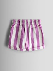JoJo Maman Bébé Lilac Purple Stripe Embroidered Twill Paperbag Shorts - Image 2 of 3