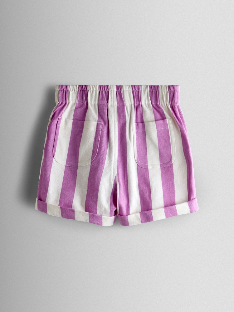 JoJo Maman Bébé Lilac Purple Stripe Embroidered Twill Paperbag Shorts - Image 2 of 3