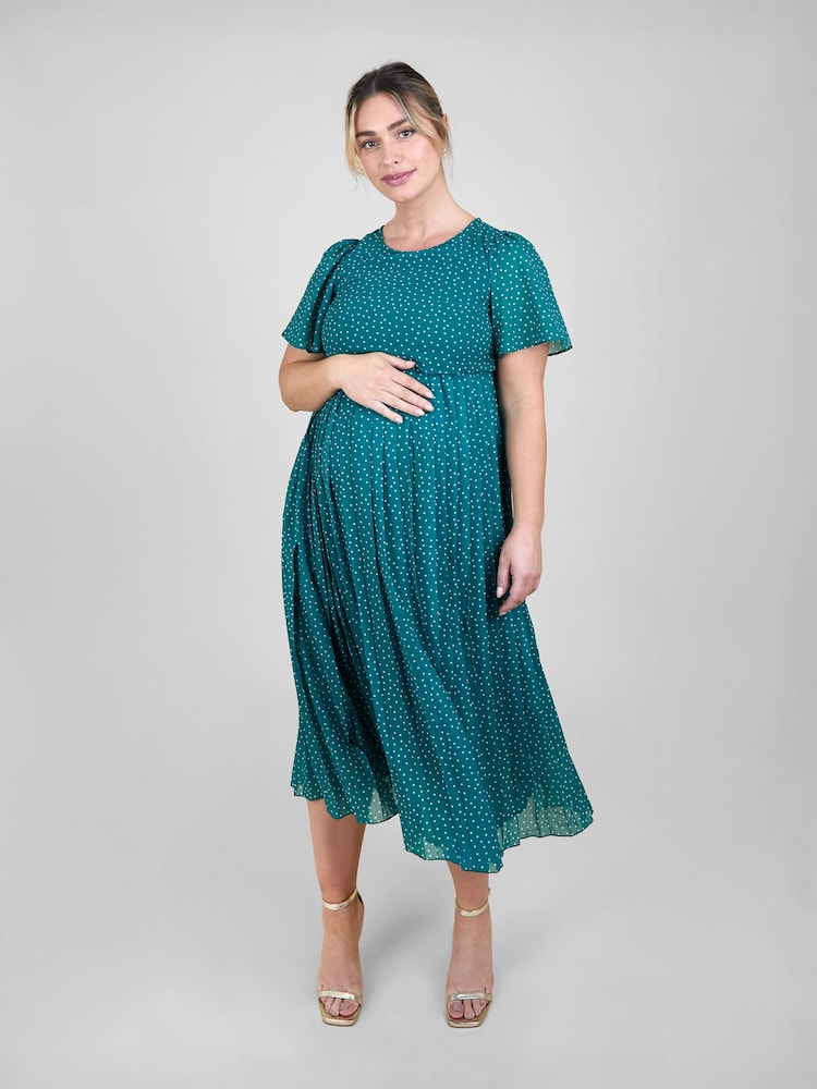 JoJo Maman Bébé Dark Green Chiffon Pleated Nursing Midi Dress - Image 1 of 5