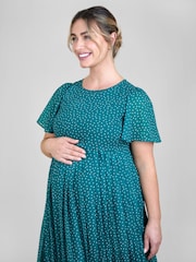 JoJo Maman Bébé Dark Green Chiffon Pleated Nursing Midi Dress - Image 3 of 5