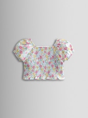 JoJo Maman Bébé Blue Smocked Cap Sleeve Top & Skort Set - Image 3 of 6