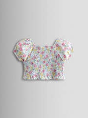 JoJo Maman Bébé Blue Smocked Cap Sleeve Top & Skort Set - Image 4 of 6