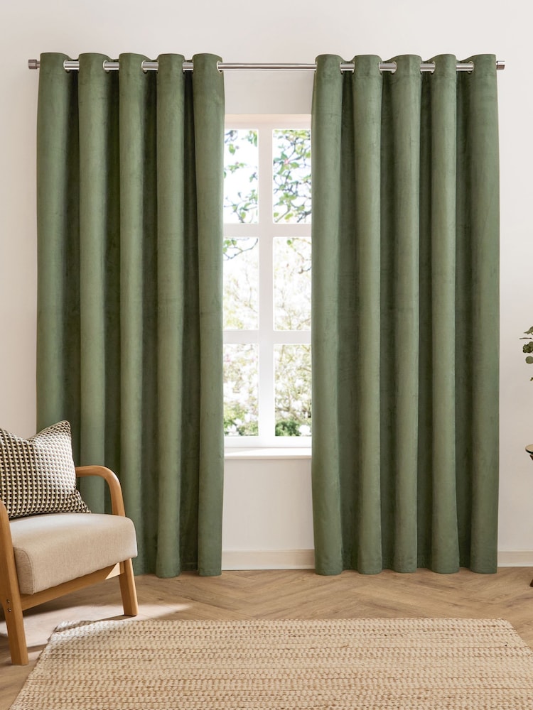 Furn Green Verso Reversible 100% Blackout Eyelet Curtains - Image 1 of 6 Furn Green Verso Reversible 100% Blackout Eyelet Curtains - Image 1 of 6
