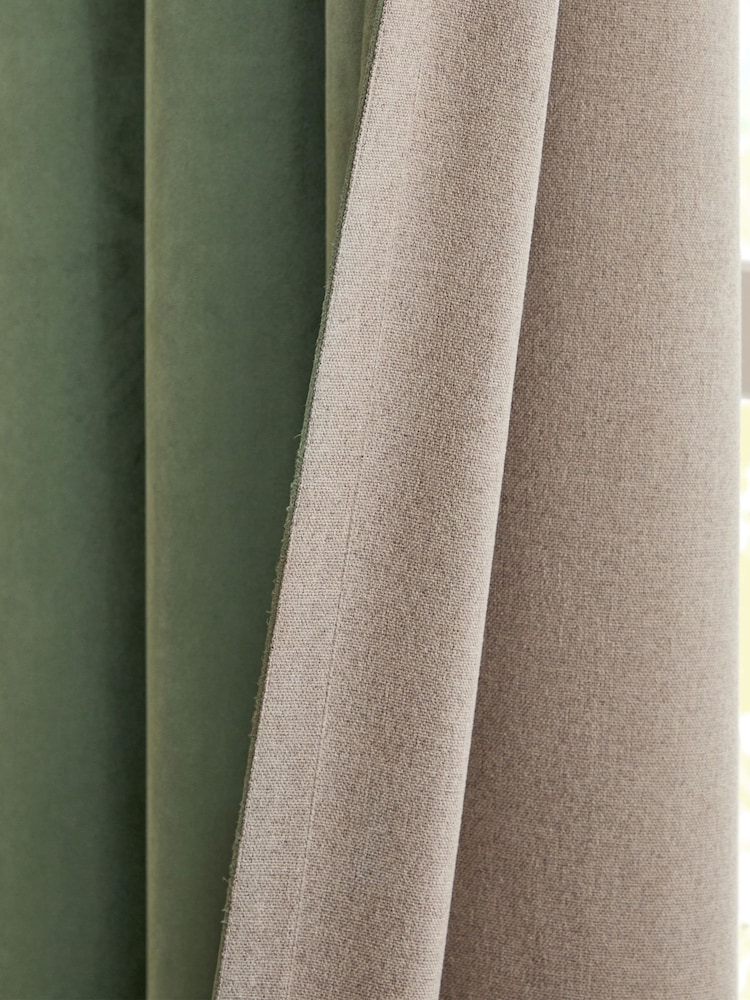 Furn Green Verso Reversible 100% Blackout Eyelet Curtains - Image 2 of 6 Furn Green Verso Reversible 100% Blackout Eyelet Curtains - Image 2 of 6
