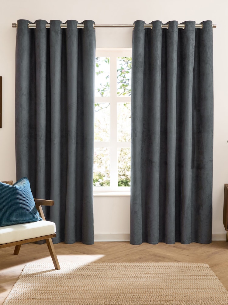 Furn Petrol Verso Reversible 100% Blackout Eyelet Curtains - Image 1 of 6 Furn Petrol Verso Reversible 100% Blackout Eyelet Curtains - Image 1 of 6