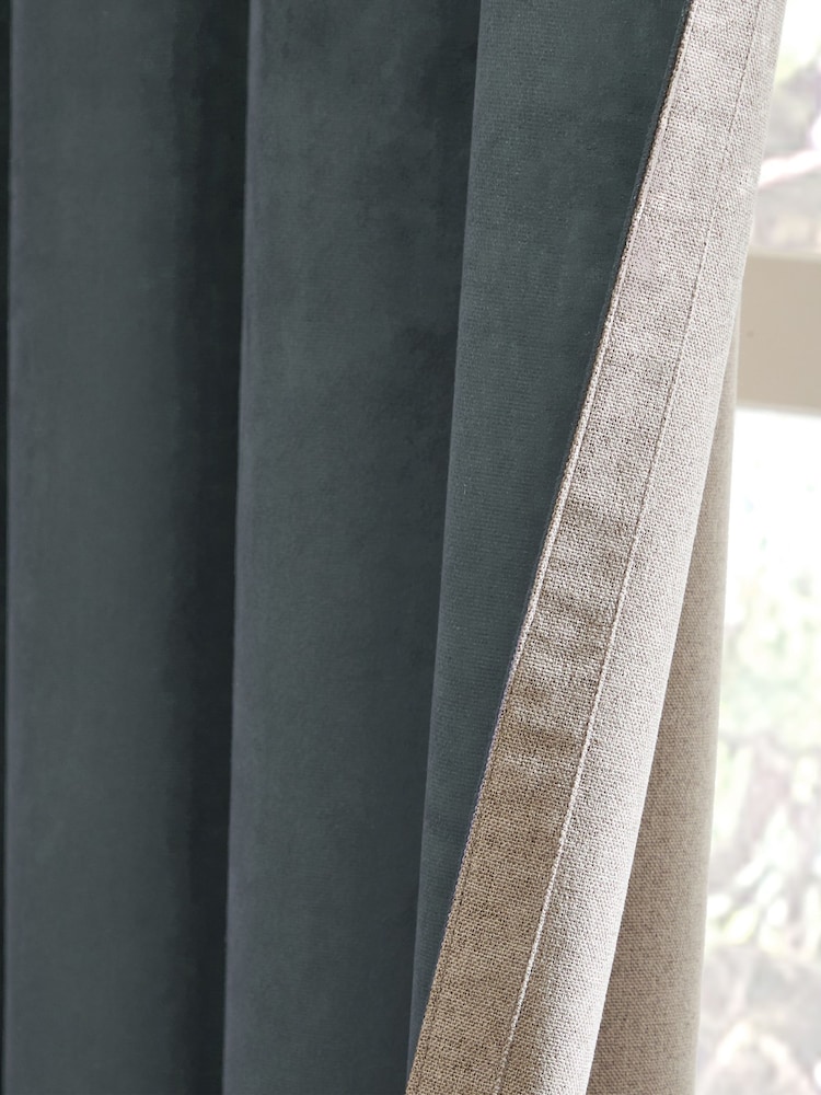 Furn Petrol Verso Reversible 100% Blackout Eyelet Curtains - Image 2 of 6 Furn Petrol Verso Reversible 100% Blackout Eyelet Curtains - Image 2 of 6