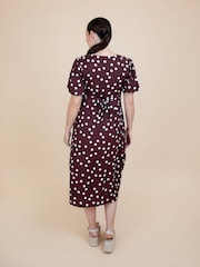 JoJo Maman Bébé Brown Puff Sleeve Button Through Tie Waist Maternity Tea Dress - Image 2 of 4