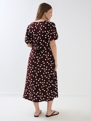 JoJo Maman Bébé Brown Puff Sleeve Button Through Tie Waist Maternity Tea Dress - Image 8 of 8