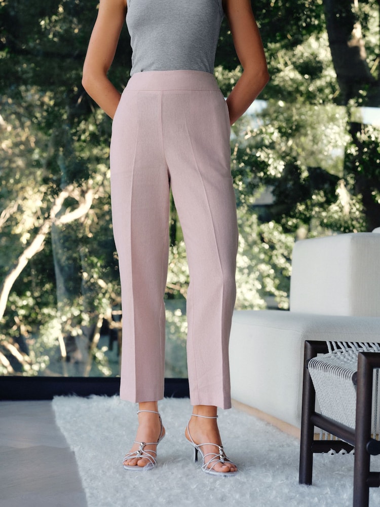Pink Herringbone Linen Rich Cropped Slim Trousers - Image 2 of 7