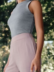 Pink Herringbone Linen Rich Cropped Slim Trousers - Image 4 of 7