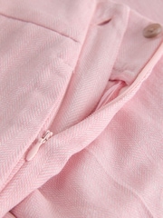 Pink Herringbone Linen Rich Cropped Slim Trousers - Image 6 of 7