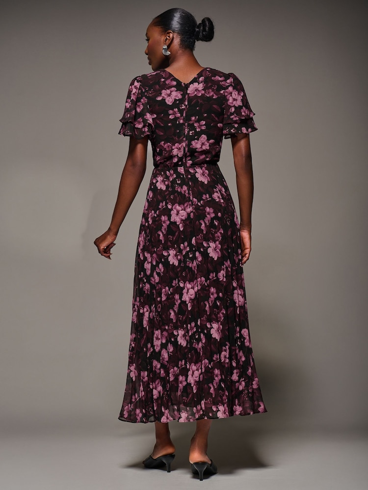 Jolie Moi Purple Chiffon Ruflle Sleeve Pleated Maxi Dress - Image 2 of 6 Jolie Moi Purple Chiffon Ruflle Sleeve Pleated Maxi Dress - Image 2 of 6