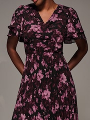 Jolie Moi Purple Chiffon Ruflle Sleeve Pleated Maxi Dress - Image 3 of 6