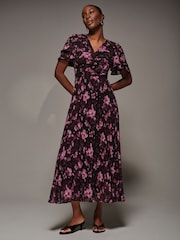Jolie Moi Purple Chiffon Ruflle Sleeve Pleated Maxi Dress - Image 4 of 6