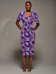 Jolie Moi Purple Angel Sleeve Mesh Bodycon Dress - Image 1 of 6