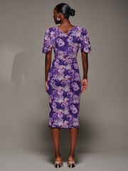Jolie Moi Purple Angel Sleeve Mesh Bodycon Dress - Image 2 of 6