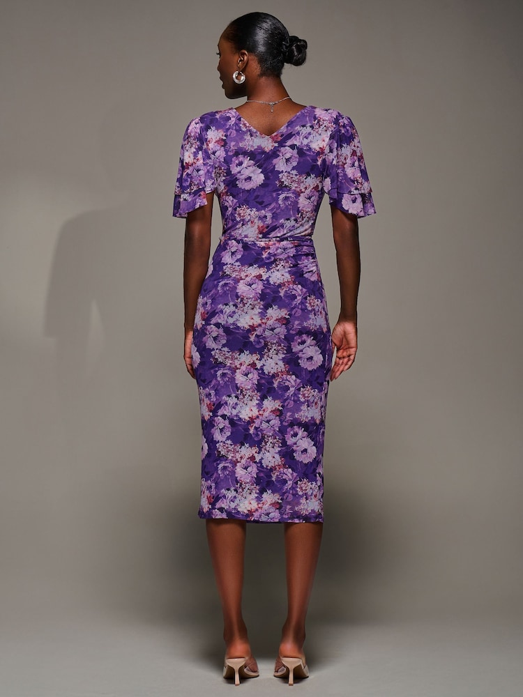 Jolie Moi Purple Angel Sleeve Mesh Bodycon Dress - Image 2 of 6