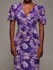 Jolie Moi Purple Angel Sleeve Mesh Bodycon Dress - Image 3 of 6