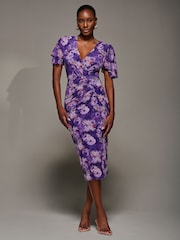 Jolie Moi Purple Angel Sleeve Mesh Bodycon Dress - Image 4 of 6