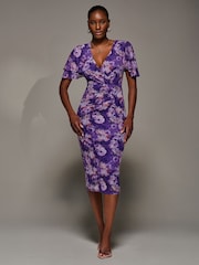Jolie Moi Purple Angel Sleeve Mesh Bodycon Dress - Image 5 of 6