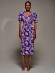 Jolie Moi Purple Angel Sleeve Mesh Bodycon Dress - Image 6 of 6