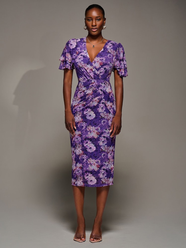 Jolie Moi Purple Angel Sleeve Mesh Bodycon Dress - Image 6 of 6
