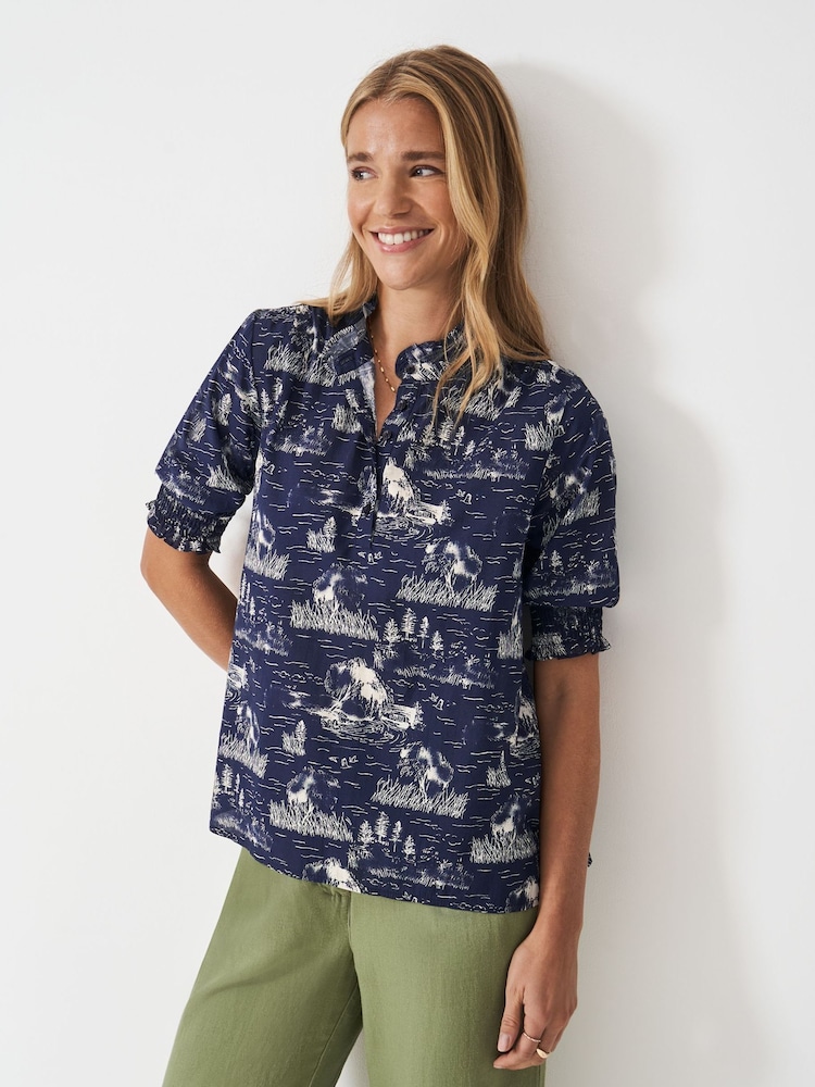 Crew Clothing Blue Bree Short Sleeve Blouse - Image 1 of 5 Crew Clothing Blue Bree Short Sleeve Blouse - Image 1 of 5