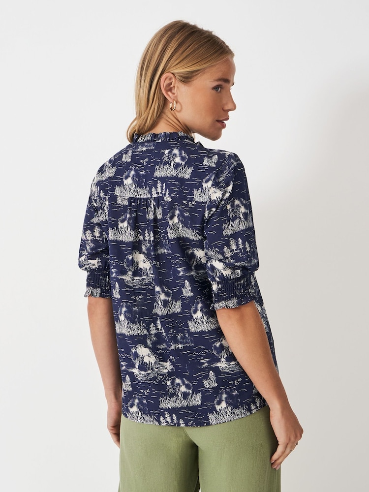 Crew Clothing Blue Bree Short Sleeve Blouse - Image 2 of 5 Crew Clothing Blue Bree Short Sleeve Blouse - Image 2 of 5