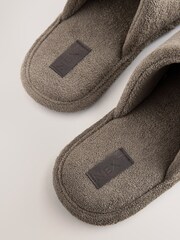 Taupe Brown Coffee Embroidered Towelling Slipper Sliders - Image 5 of 6