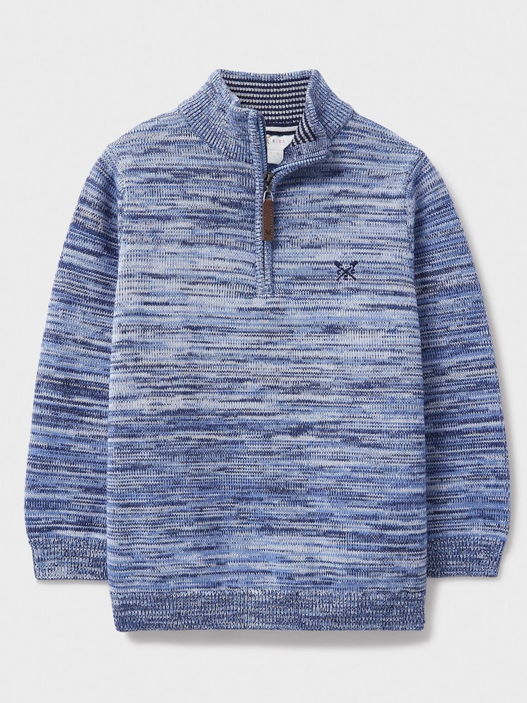 Crew Clothing Blue Space-Dye Half-Zip Jumper - Image 1 of 3