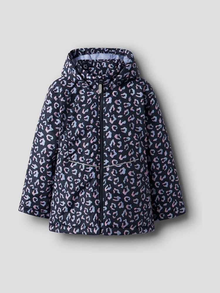 Name It Blue Water Repellent Leopard Padded Coat - Image 1 of 4 Name It Blue Water Repellent Leopard Padded Coat - Image 1 of 4